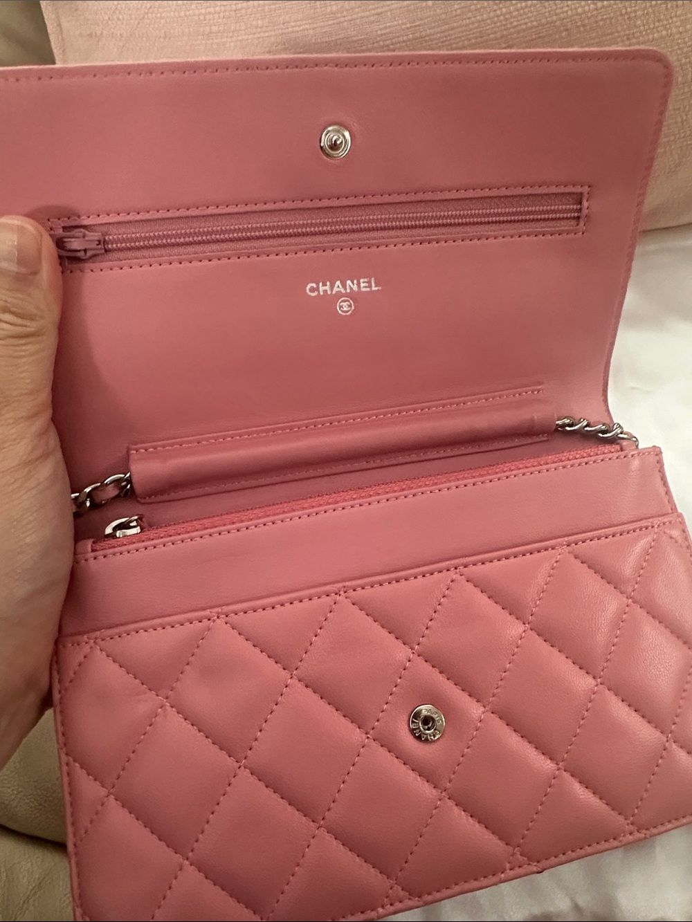CHANEL Pink Quilted Leather Crossbody Wallet - Picture 7 of 16